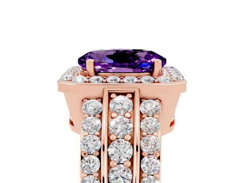 Rose gold Oval Cut Halo Amethyst Ring with Split Shank and Four-Prong Setting_5