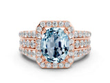 Rose gold Oval Cut Halo Aquamarine Ring with Split Shank and Four-Prong Setting
