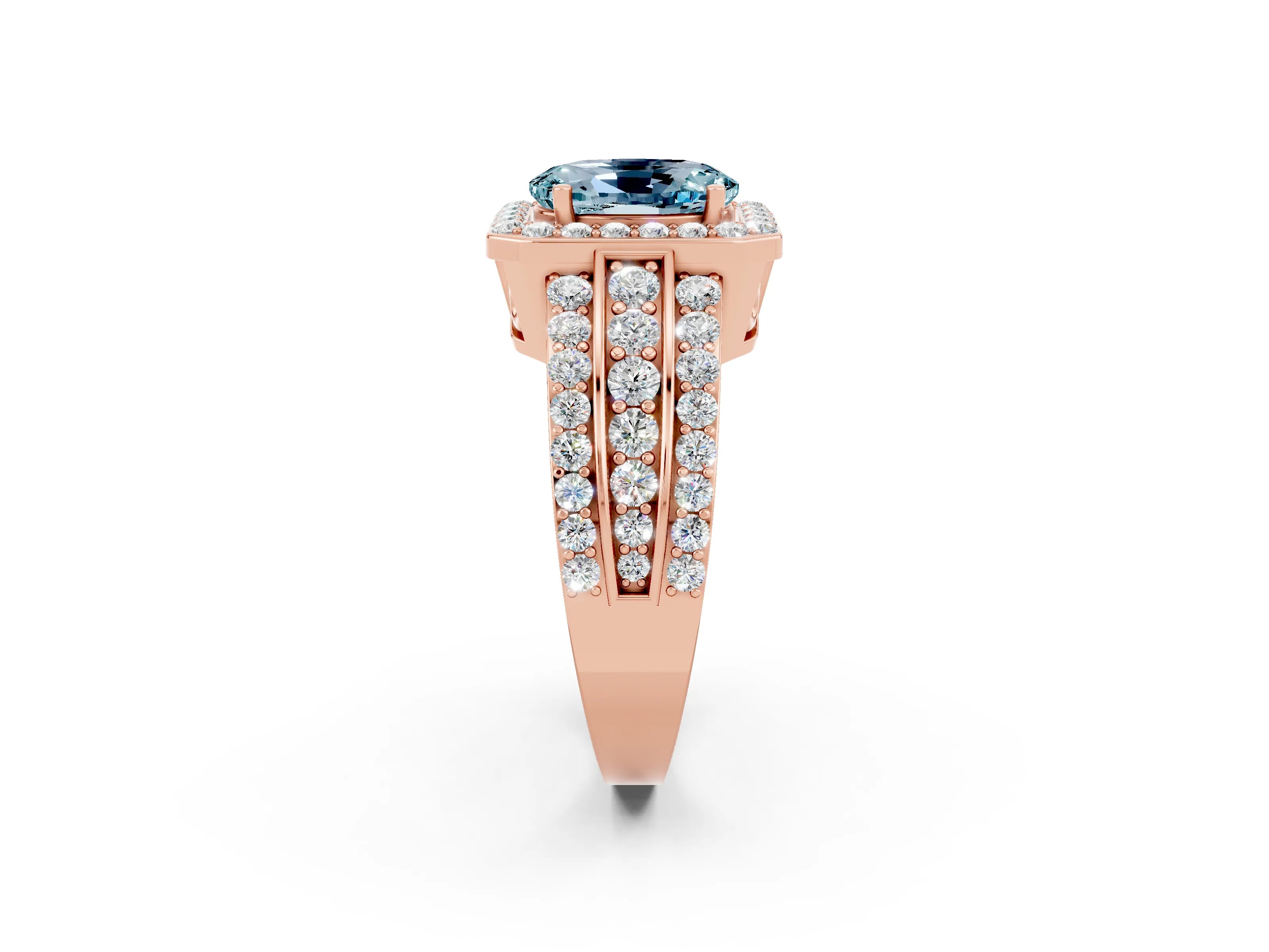 Rose gold Oval Cut Halo Aquamarine Ring with Split Shank and Four-Prong Setting_2
