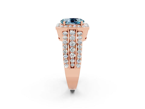 Rose gold Oval Cut Halo Aquamarine Ring with Split Shank and Four-Prong Setting_2
