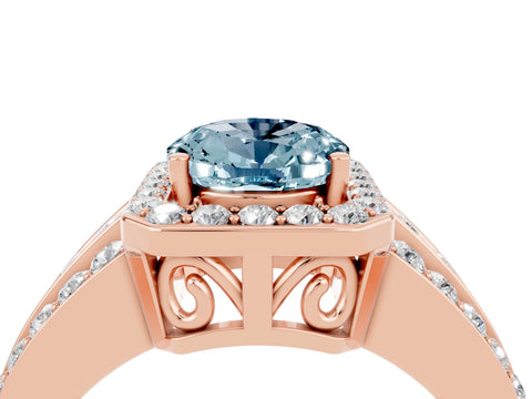 Rose gold Oval Cut Halo Aquamarine Ring with Split Shank and Four-Prong Setting_4