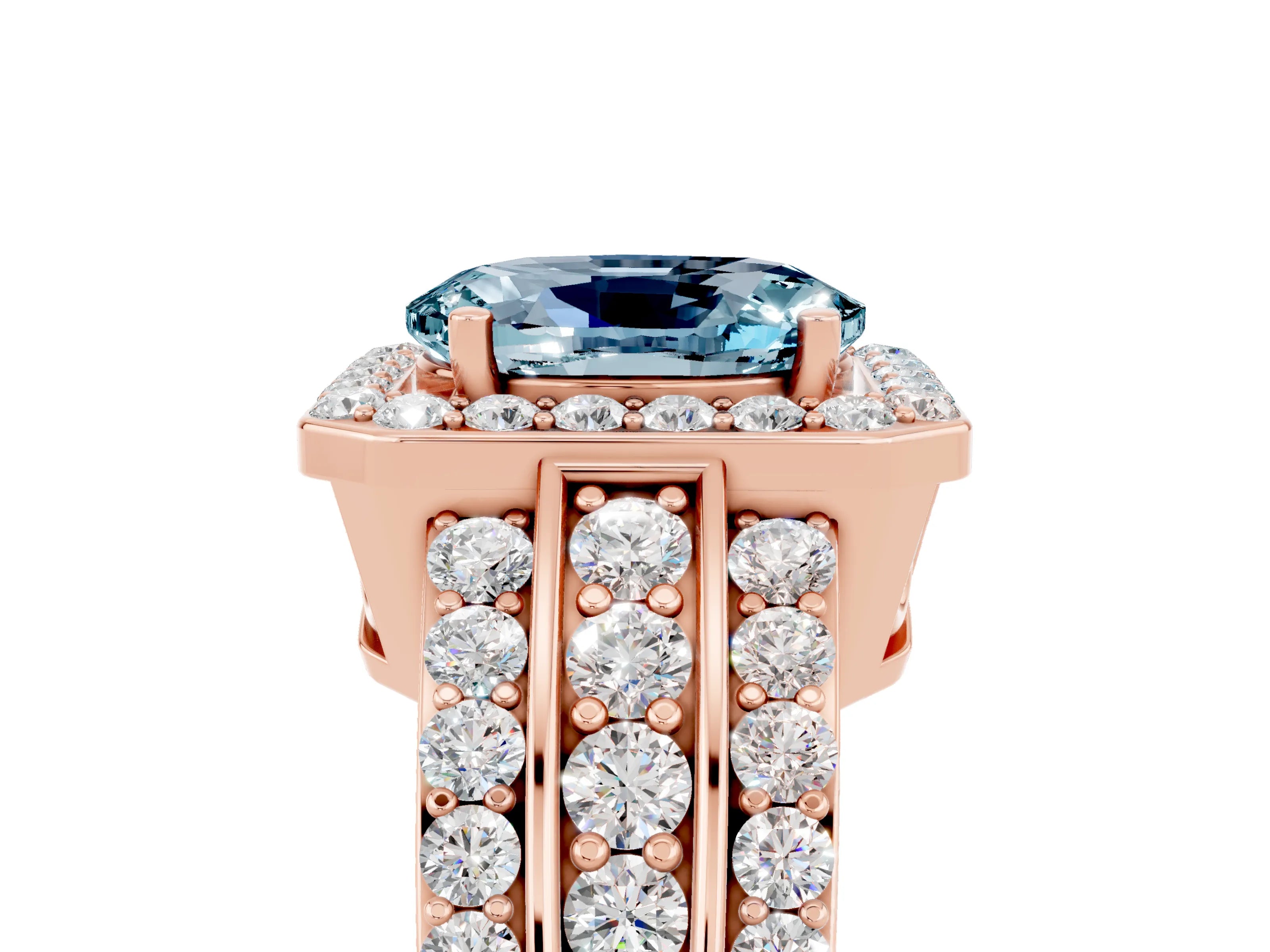 Rose gold Oval Cut Halo Aquamarine Ring with Split Shank and Four-Prong Setting_5