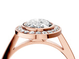 Rose gold Oval Cut Halo Bezel Diamond Pave Band Ring_13