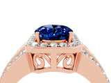 Rose gold Oval Cut Halo Blue Sapphire Ring with Split Shank and Four-Prong Setting_4