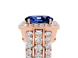 Rose gold Oval Cut Halo Blue Sapphire Ring with Split Shank and Four-Prong Setting_5