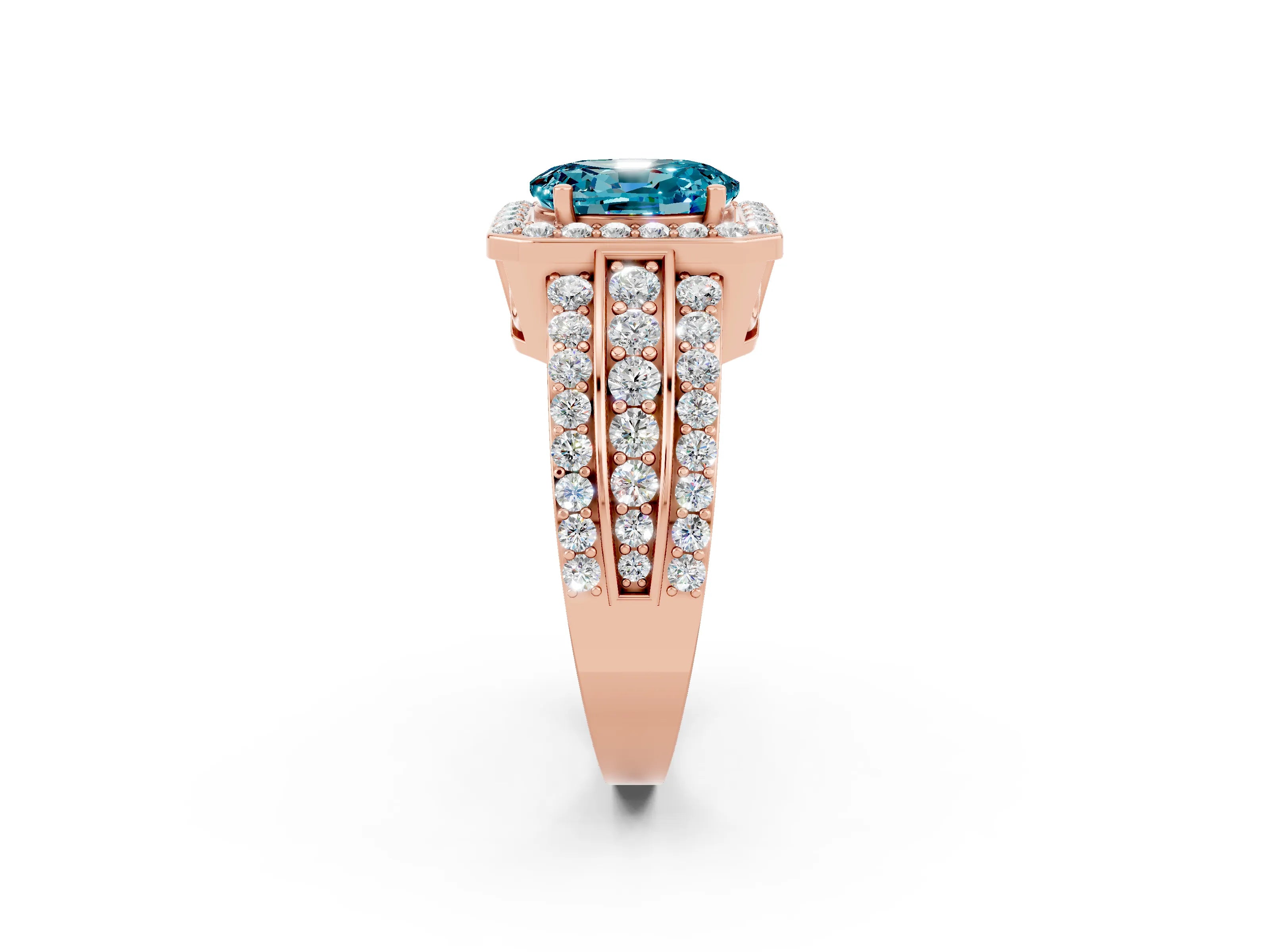 Rose gold Oval Cut Halo Blue Topaz Ring with Split Shank and Four-Prong Setting_2