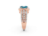 Rose gold Oval Cut Halo Blue Topaz Ring with Split Shank and Four-Prong Setting_2