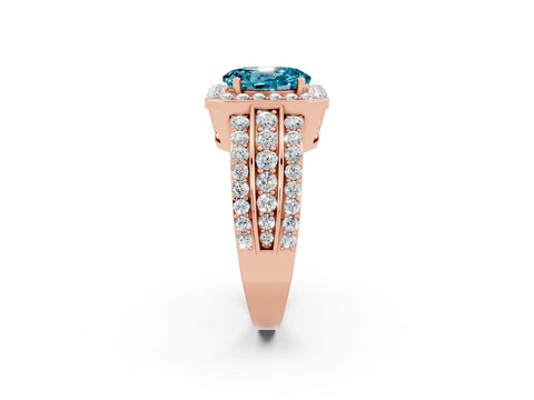 Rose gold Oval Cut Halo Blue Topaz Ring with Split Shank and Four-Prong Setting_2