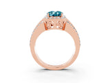 Rose gold Oval Cut Halo Blue Topaz Ring with Split Shank and Four-Prong Setting_3