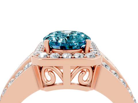 Rose gold Oval Cut Halo Blue Topaz Ring with Split Shank and Four-Prong Setting_4