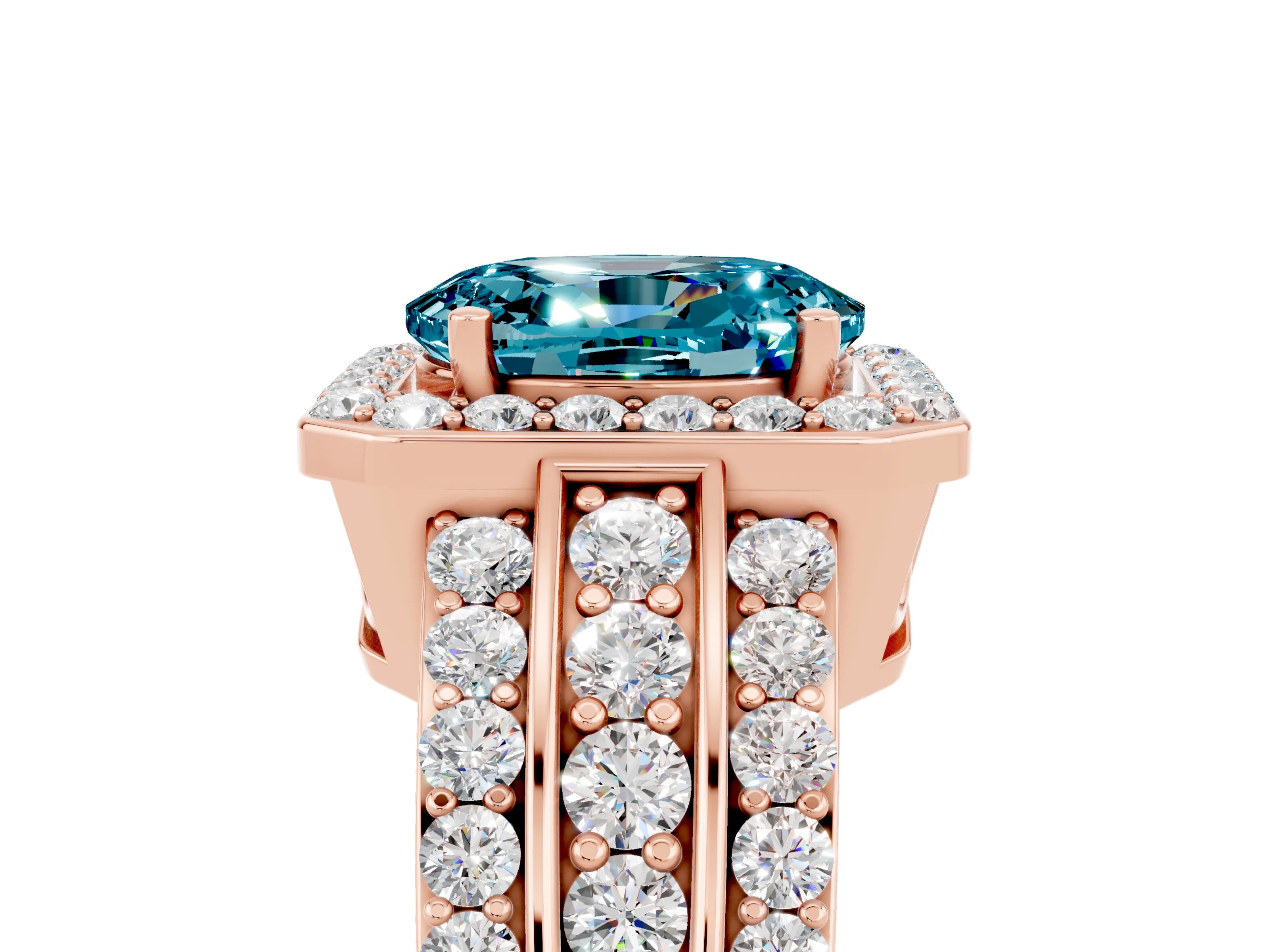 Rose gold Oval Cut Halo Blue Topaz Ring with Split Shank and Four-Prong Setting_5