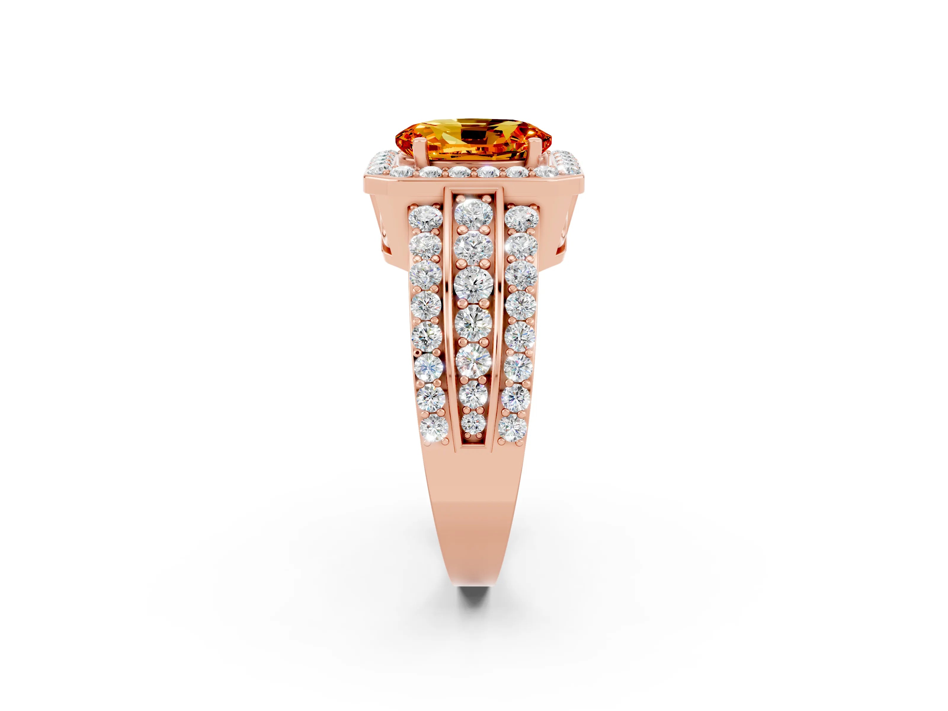 Rose gold Oval Cut Halo Citrine Ring with Split Shank and Four-Prong Setting_2