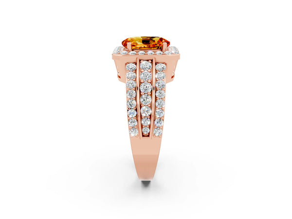 Rose gold Oval Cut Halo Citrine Ring with Round  Split Shank and Prong Setting