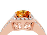 Rose gold Oval Cut Halo Citrine Ring with Split Shank and Four-Prong Setting_4