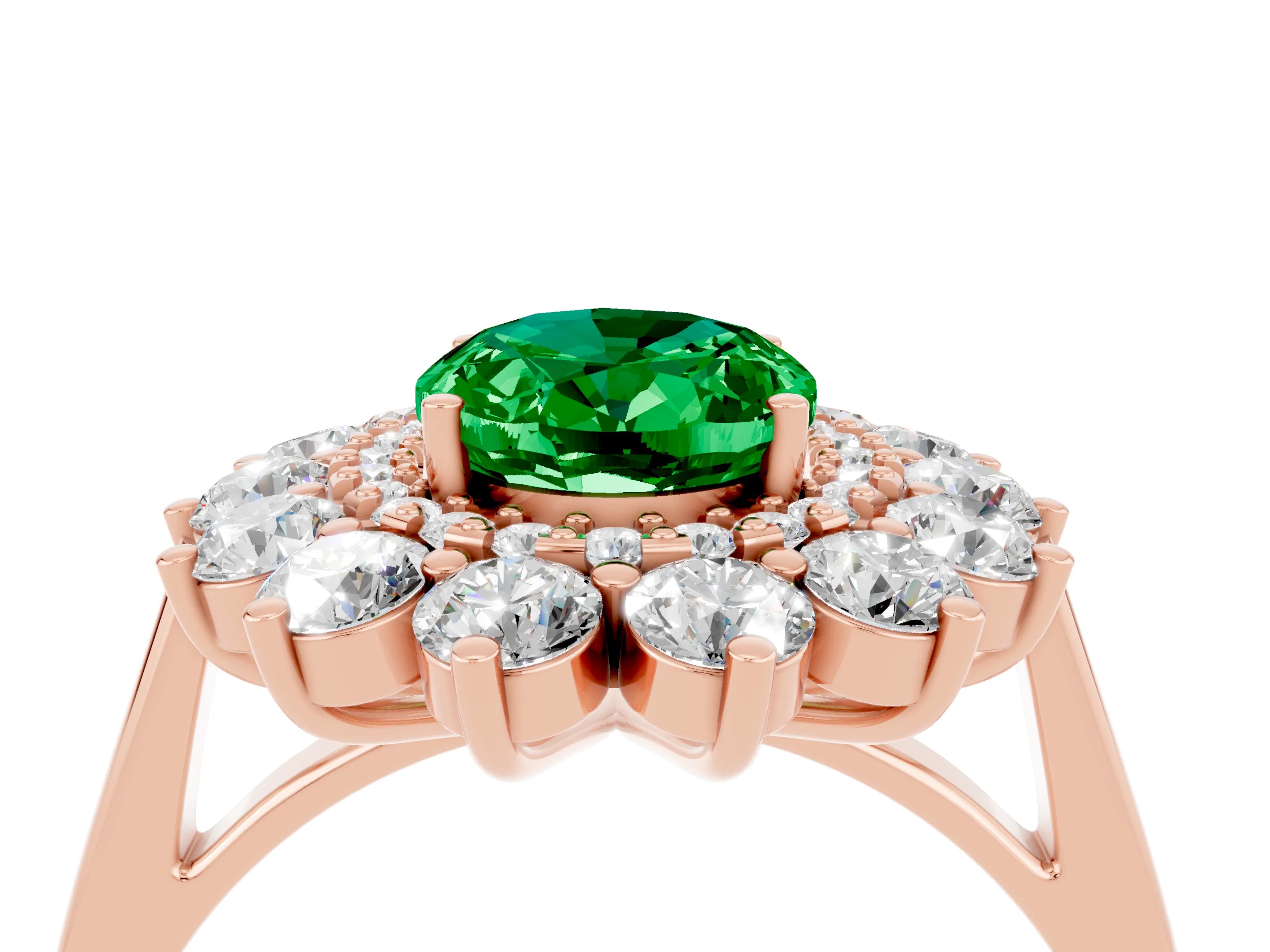 Rose gold Oval Cut Halo Cluster Diamond Ring with Pave Band and Four-Prong Setting_10