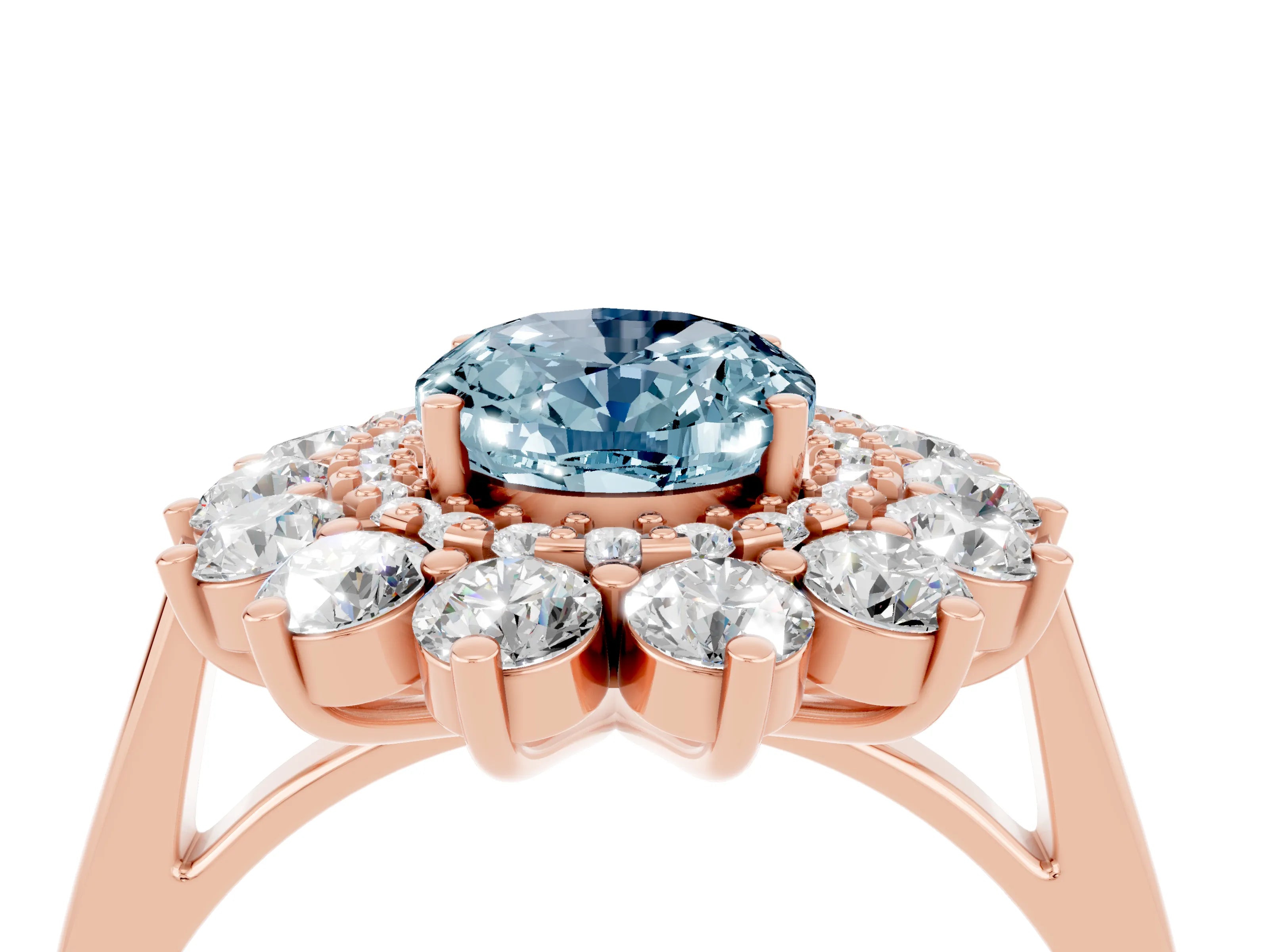 Rose gold Oval Cut Halo Cluster Diamond Ring with Pave Band and Four-Prong Setting_10