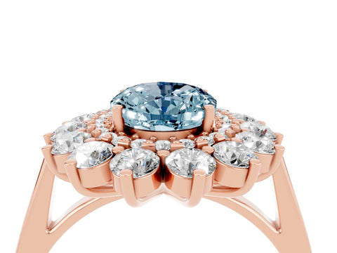 Rose gold Oval Cut Halo Cluster Diamond Ring with Pave Band and Four-Prong Setting_10