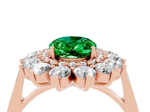 Rose gold Oval Cut Halo Cluster Diamond Ring with Pave Band and Four-Prong Setting_10