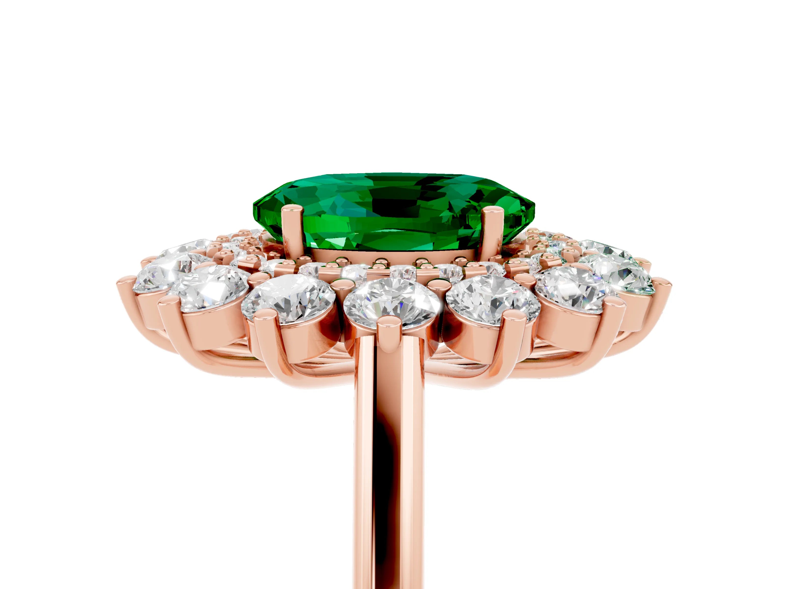 Rose gold Oval Cut Halo Cluster Diamond Ring with Pave Band and Four-Prong Setting_11