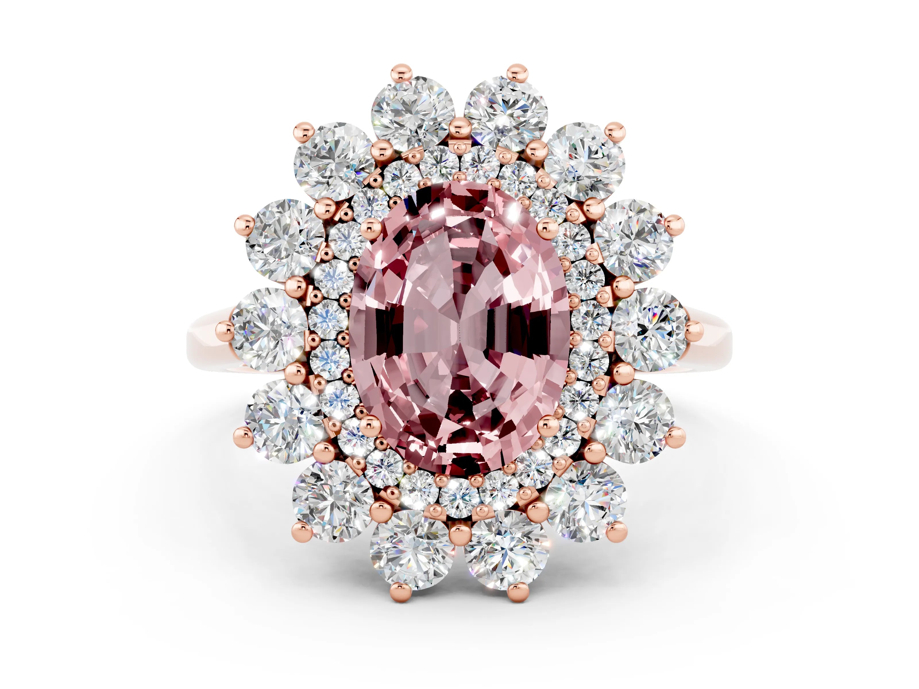 Rose gold Oval Cut Halo Cluster Diamond Ring with Pave Band and Four-Prong Setting_12