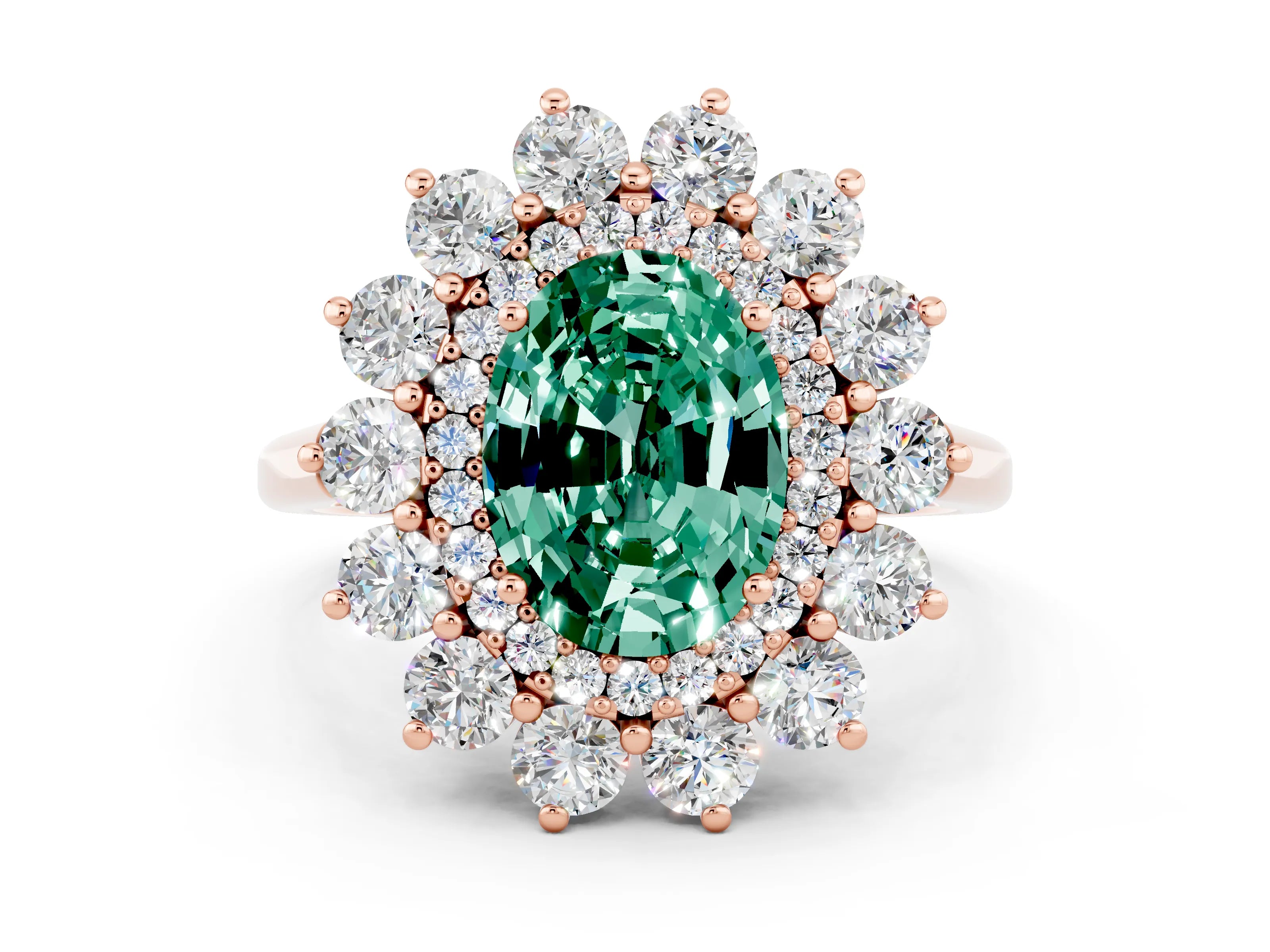 Rose gold Oval Cut Halo Cluster Diamond Ring with Pave Band and Four-Prong Setting_12