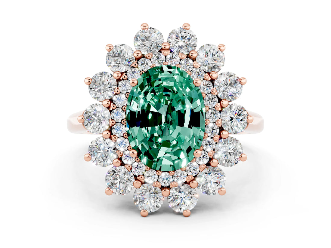 Rose gold Oval Cut Halo Cluster Diamond Ring with Pave Band and Four-Prong Setting_12