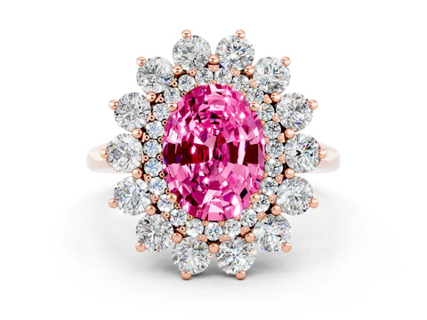 Rose gold Oval Cut Halo Cluster Diamond Ring with Pave Band and Four-Prong Setting_12