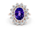 Rose gold Oval Cut Halo Cluster Diamond Ring with Pave Band and Four-Prong Setting_12