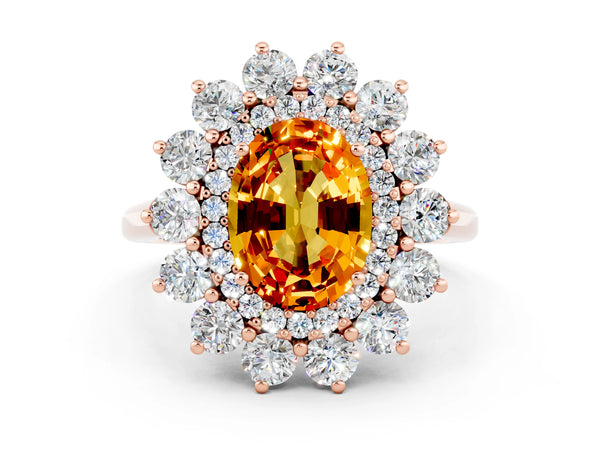 Rose gold Oval Cut Citrine Floral Double Halo Engagement Ring with Prong Setting
