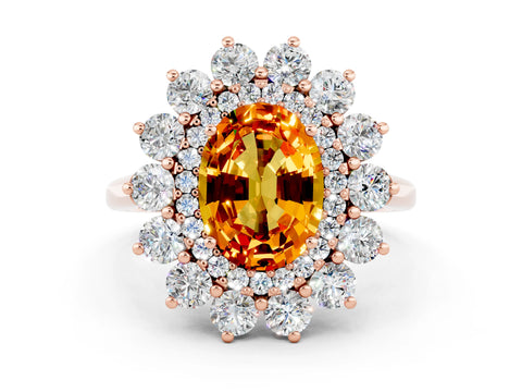 Rose gold Oval Cut Halo Cluster Diamond Ring with Pave Band and Four-Prong Setting_12