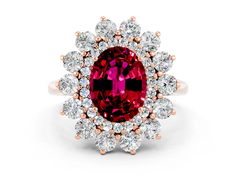 Rose gold Oval Cut Halo Cluster Diamond Ring with Pave Band and Four-Prong Setting_12