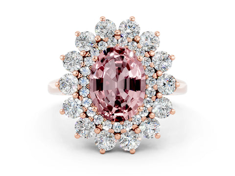 Rose gold Oval Cut Halo Cluster Diamond Ring with Pave Band and Four-Prong Setting_12