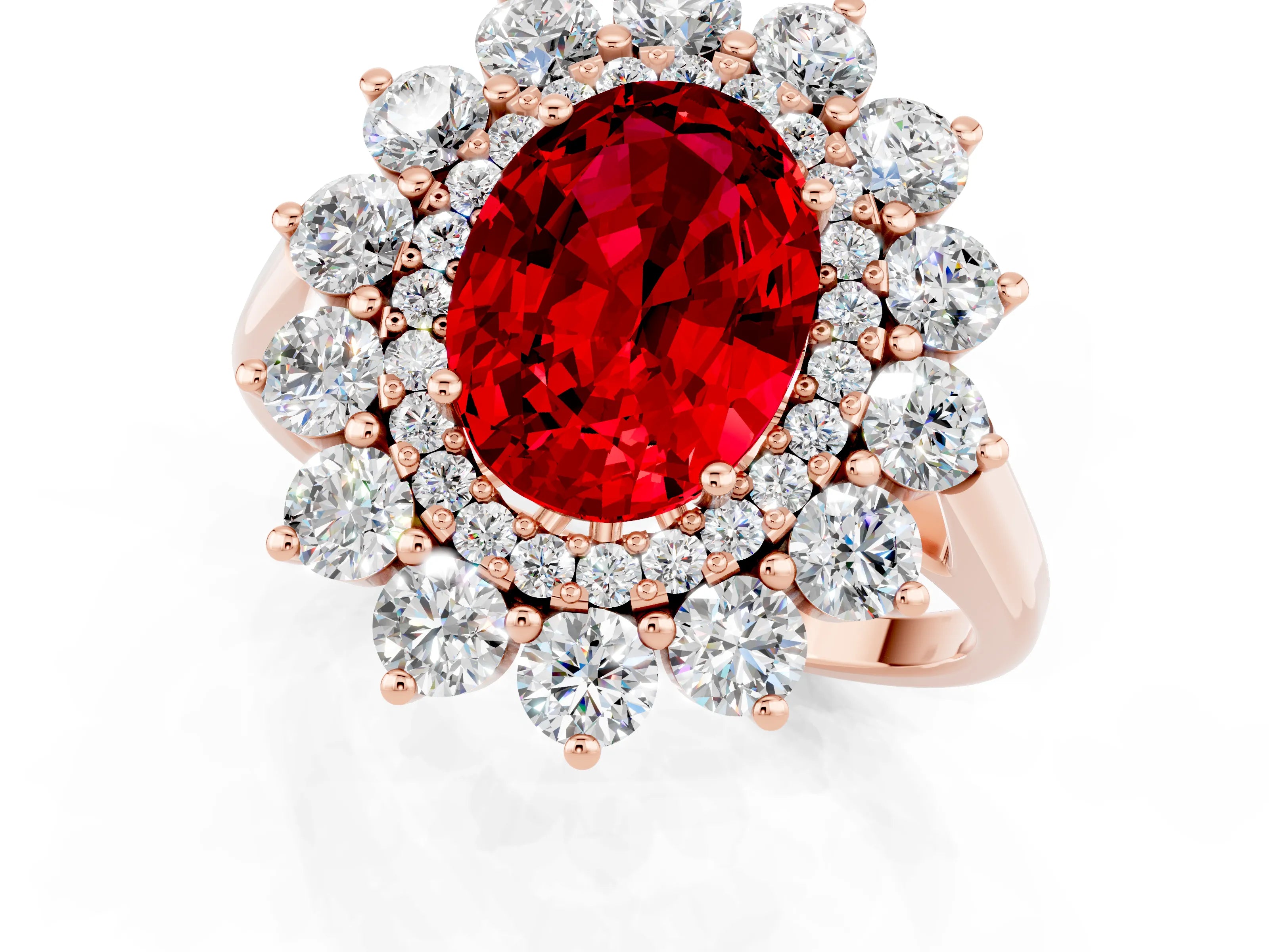 Rose gold Oval Cut Halo Cluster Diamond Ring with Pave Band and Four-Prong Setting_13