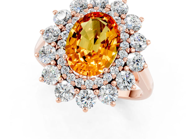 Rose gold Oval Cut Citrine Floral Double Halo Engagement Ring with Prong Setting