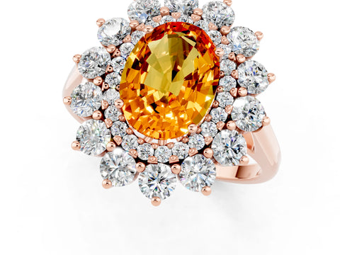 Rose gold Oval Cut Halo Cluster Diamond Ring with Pave Band and Four-Prong Setting_13