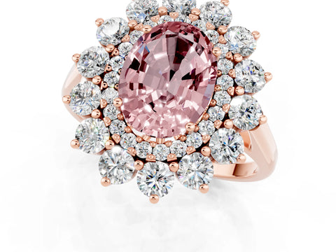 Rose gold Oval Cut Halo Cluster Diamond Ring with Pave Band and Four-Prong Setting_13