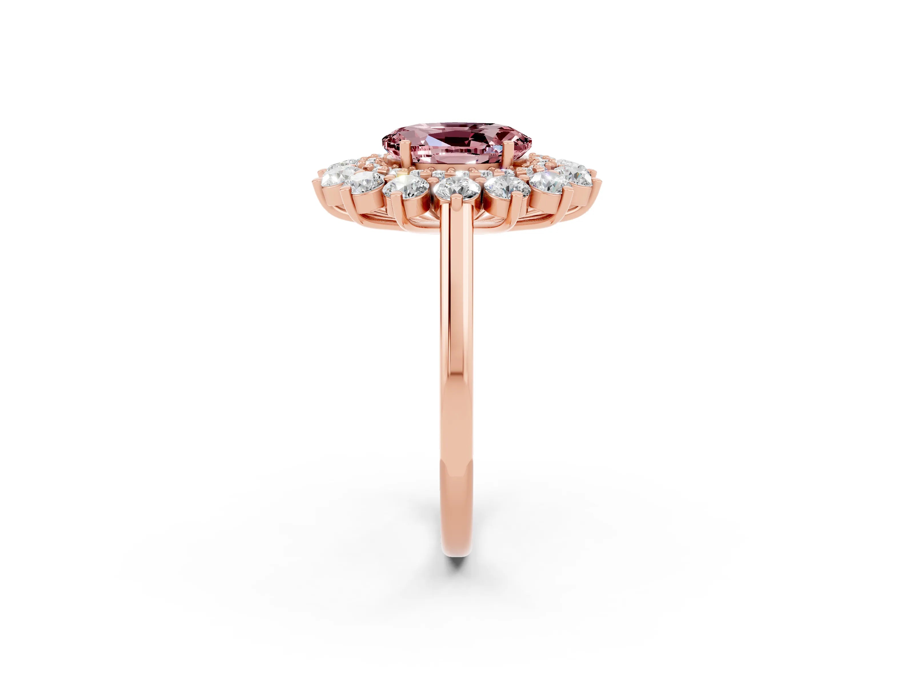 Rose gold Oval Cut Halo Cluster Diamond Ring with Pave Band and Four-Prong Setting_14