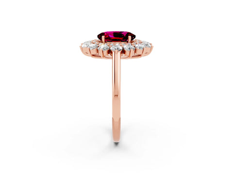 Rose gold Oval Cut Halo Cluster Diamond Ring with Pave Band and Four-Prong Setting_14