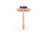 Rose gold Oval Cut Halo Cluster Diamond Ring with Pave Band and Four-Prong Setting_14