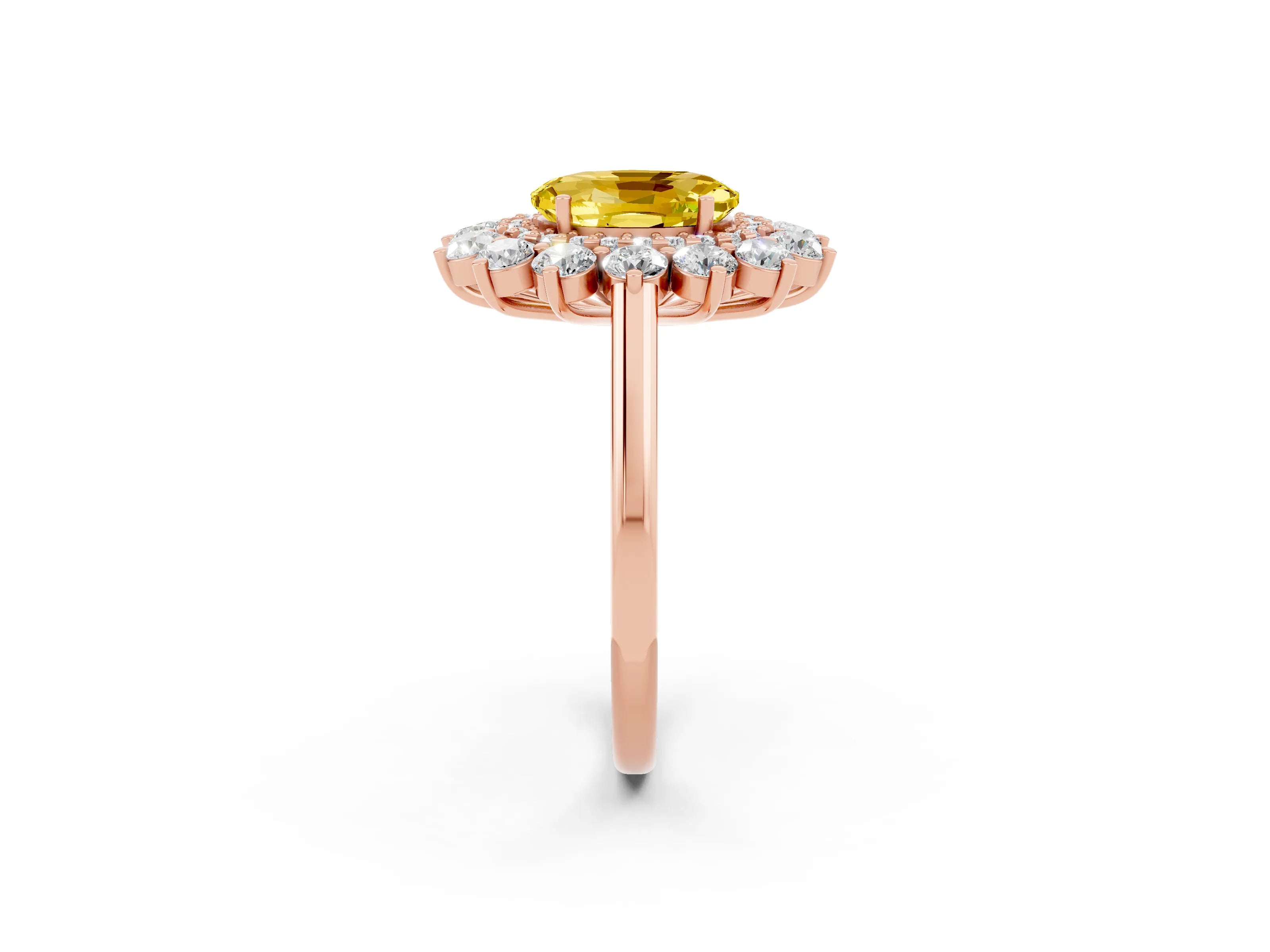 Rose gold Oval Cut Halo Cluster Diamond Ring with Pave Band and Four-Prong Setting_14