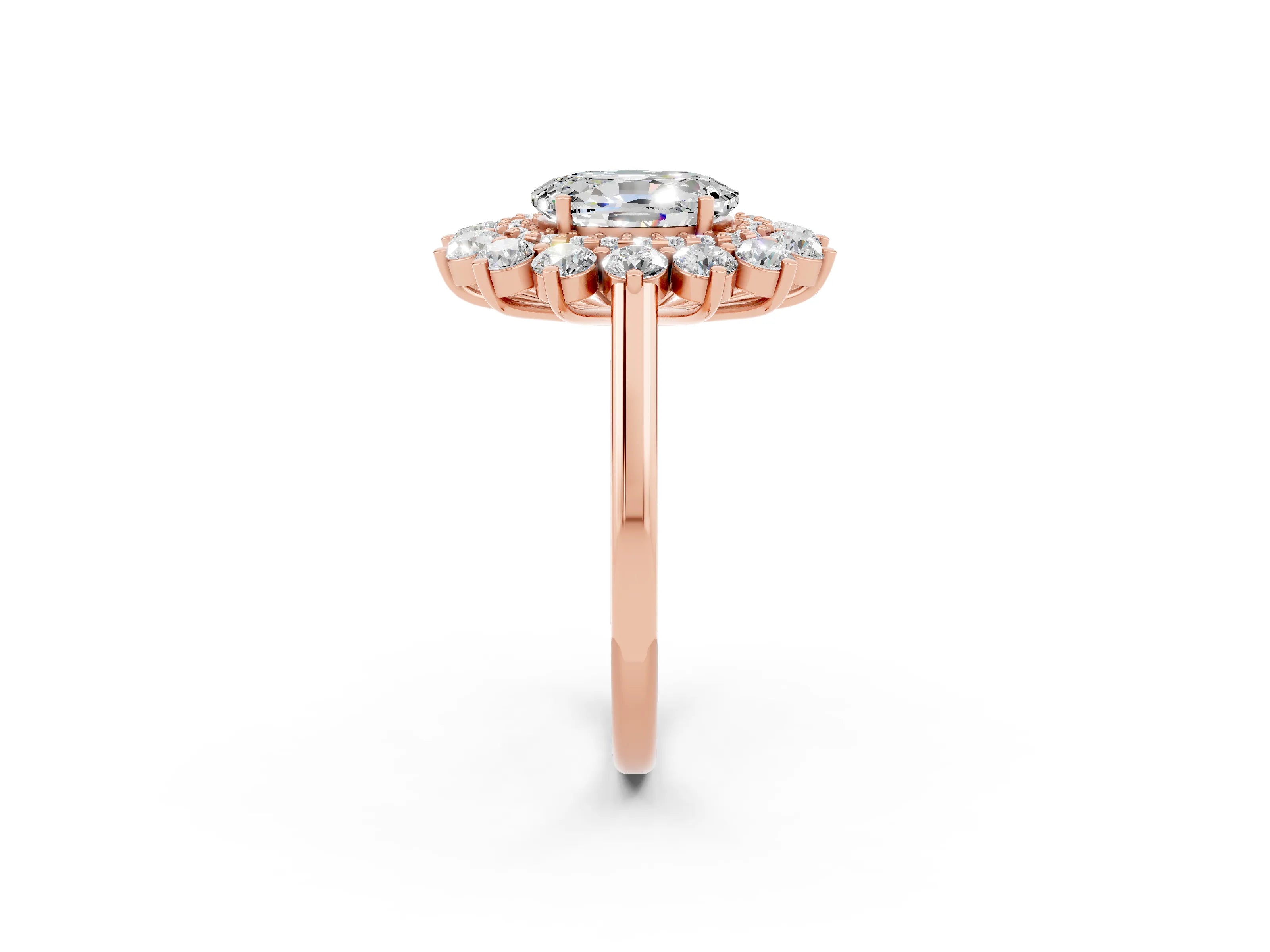 Rose gold Oval Cut Halo Cluster Diamond Ring with Pave Band and Four-Prong Setting_14