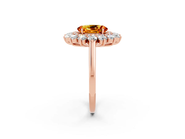 Rose gold Oval Cut Citrine Floral Double Halo Engagement Ring with Prong Setting