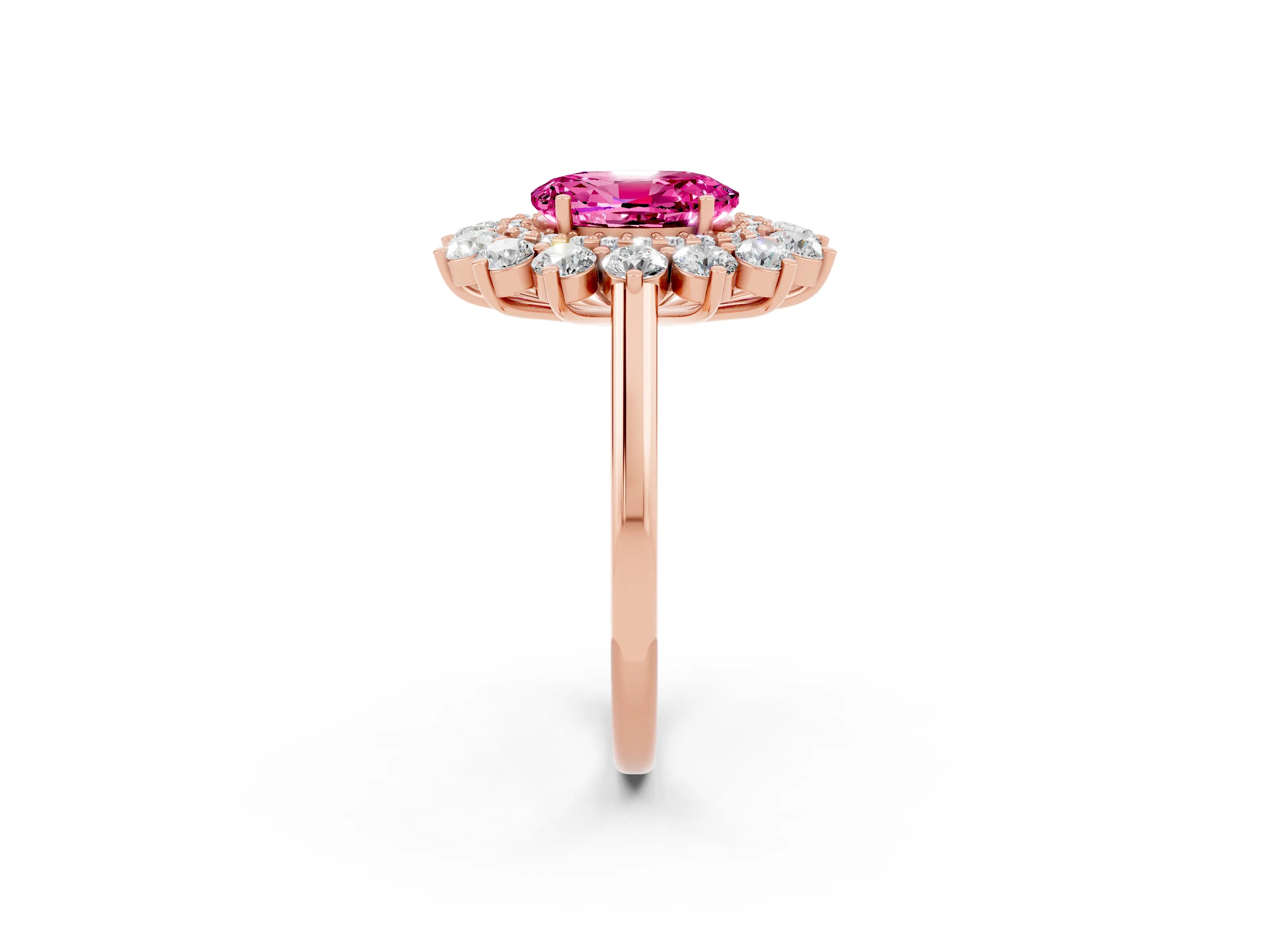 Rose gold Oval Cut Halo Cluster Diamond Ring with Pave Band and Four-Prong Setting_14