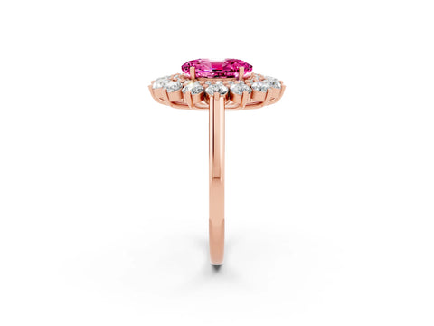 Rose gold Oval Cut Halo Cluster Diamond Ring with Pave Band and Four-Prong Setting_14