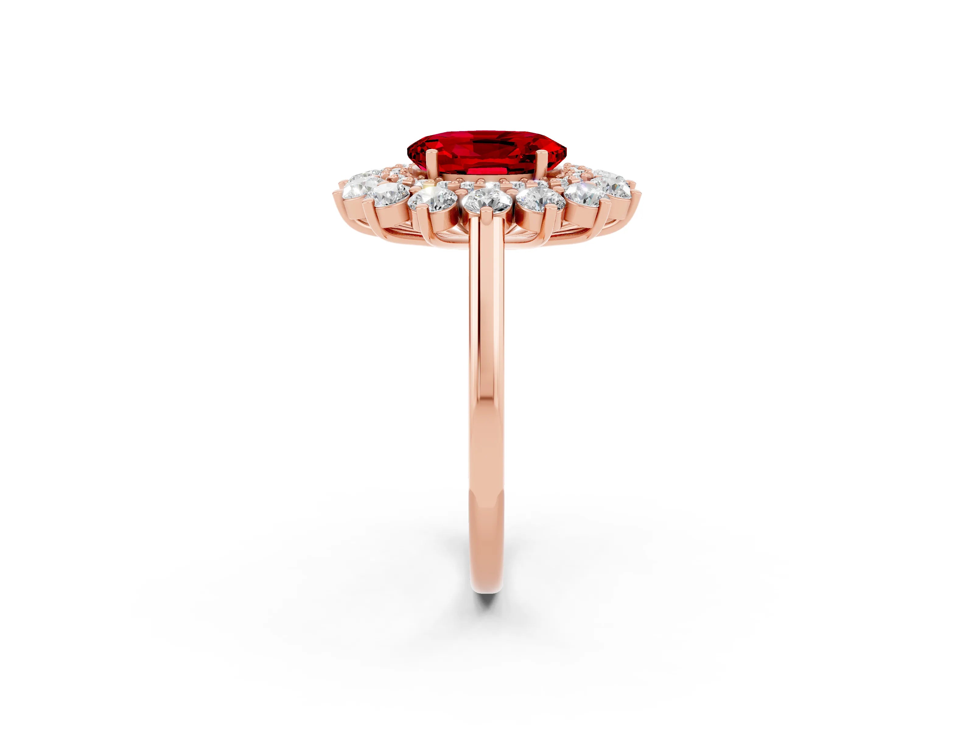 Rose gold Oval Cut Halo Cluster Diamond Ring with Pave Band and Four-Prong Setting_14