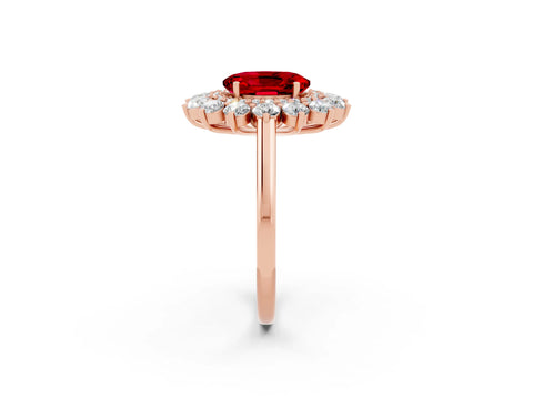 Rose gold Oval Cut Halo Cluster Diamond Ring with Pave Band and Four-Prong Setting_14