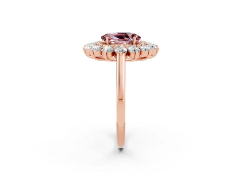 Rose gold Oval Cut Halo Cluster Diamond Ring with Pave Band and Four-Prong Setting_14