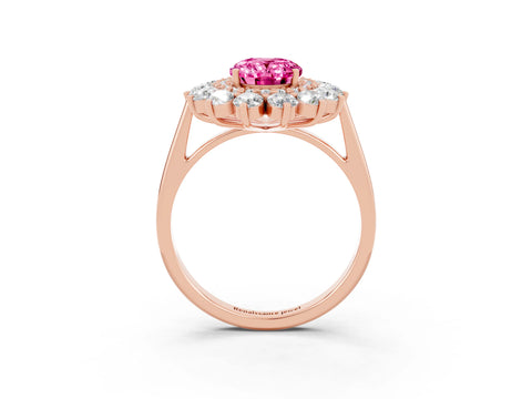 Rose gold Oval Cut Halo Cluster Diamond Ring with Pave Band and Four-Prong Setting_15