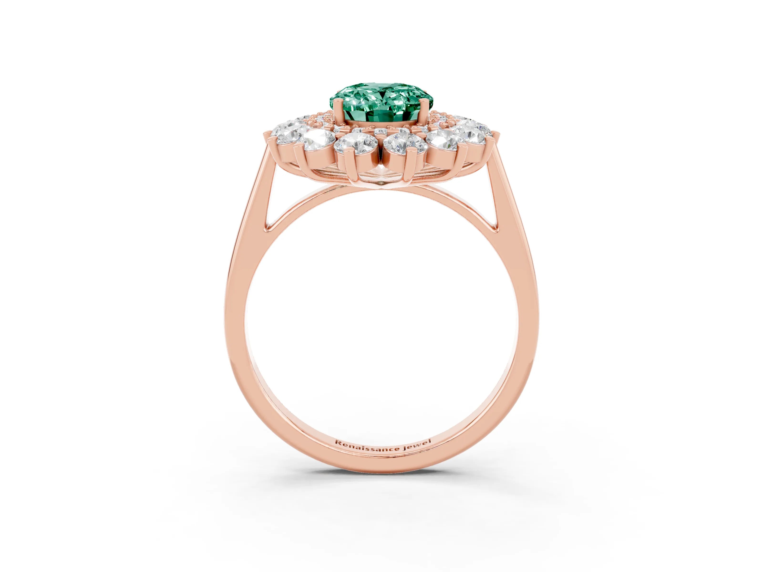 Rose gold Oval Cut Halo Cluster Diamond Ring with Pave Band and Four-Prong Setting_15
