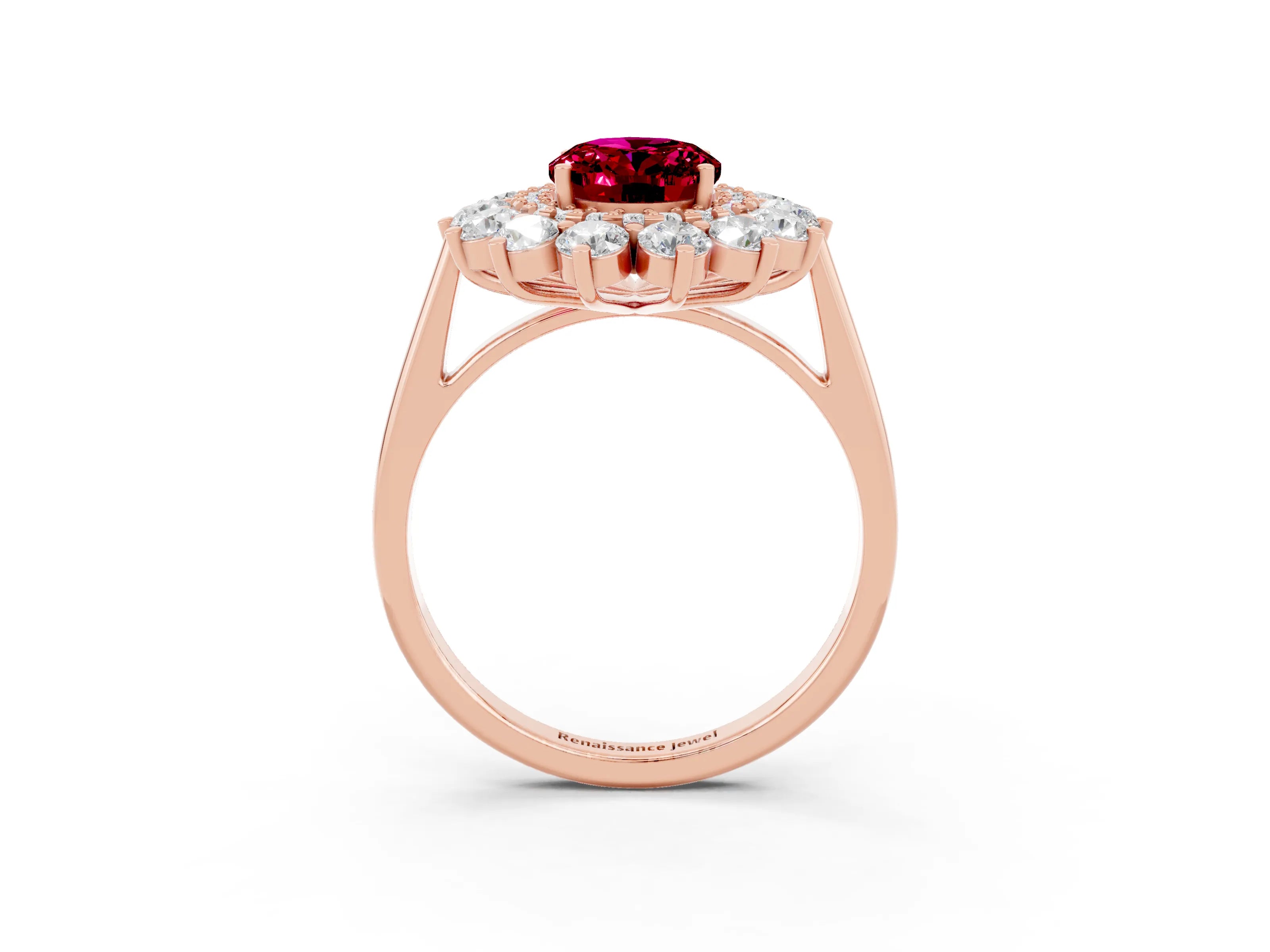 Rose gold Oval Cut Halo Cluster Diamond Ring with Pave Band and Four-Prong Setting_15